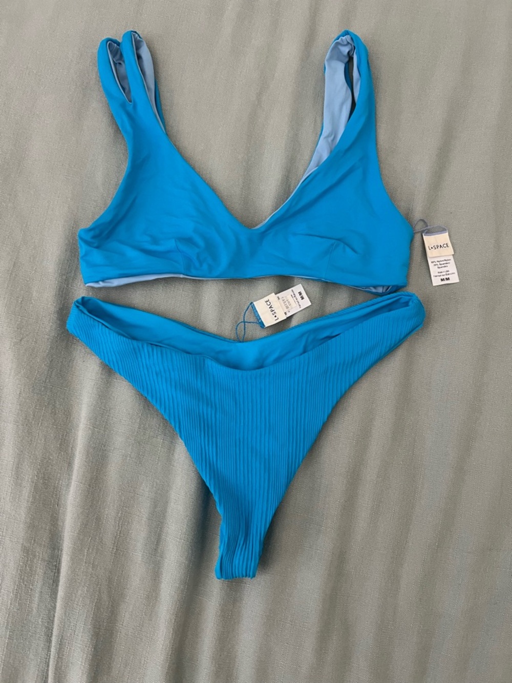 L*Space Blue Ribbed Bikini Set